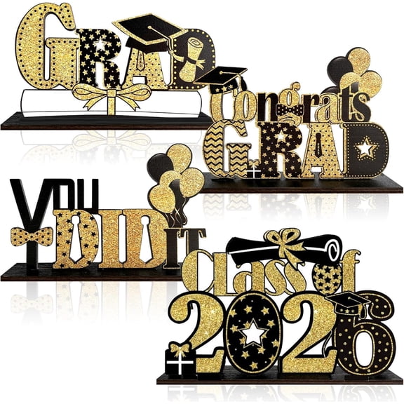 4Pack Graduation Decorations,Graduation Party Decor Class of 2026 Congrats Grad Centerpieces Congratulate Graduation Table Toppers for College Graduation Party Favor Supplies Photo Booth Props