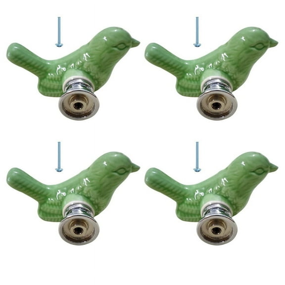 4Pack Green Cute Bird Design Cabinet Door Knobs, Ceramic Drawer Knobs , Vintage Cupboard Pull Handle (Green)