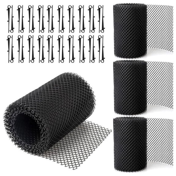 4Pack Gutter Guard Mesh Rolls, 20 Feet Gutter Leaf Guards with 40 Clip Hooks, DIY Rain Gutter Covers Preventing Leaves