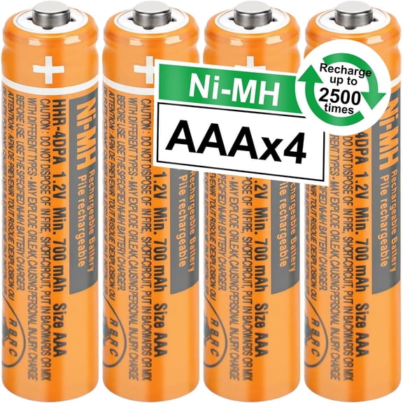 4Pack HHR-4DPA NI-MH AAA Rechargeable Batteries 1.2V 700mah NiMH for Cordless Phones, Remote Controls, Electronics