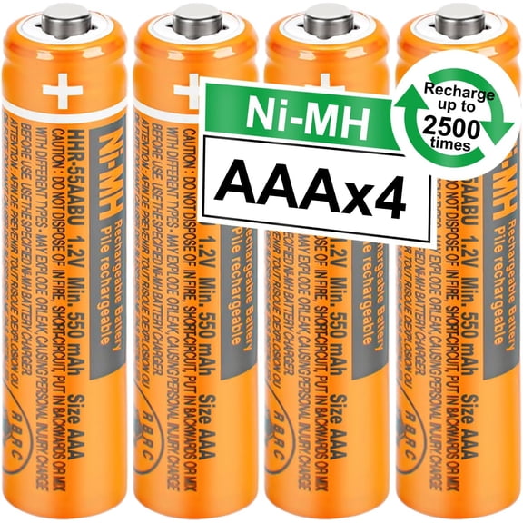 4Pack HHR-55AAABU NI-MH AAA Rechargeable Batteries 1.2V 550mah NiMH for Cordless Phones, Remote Controls, Electronics