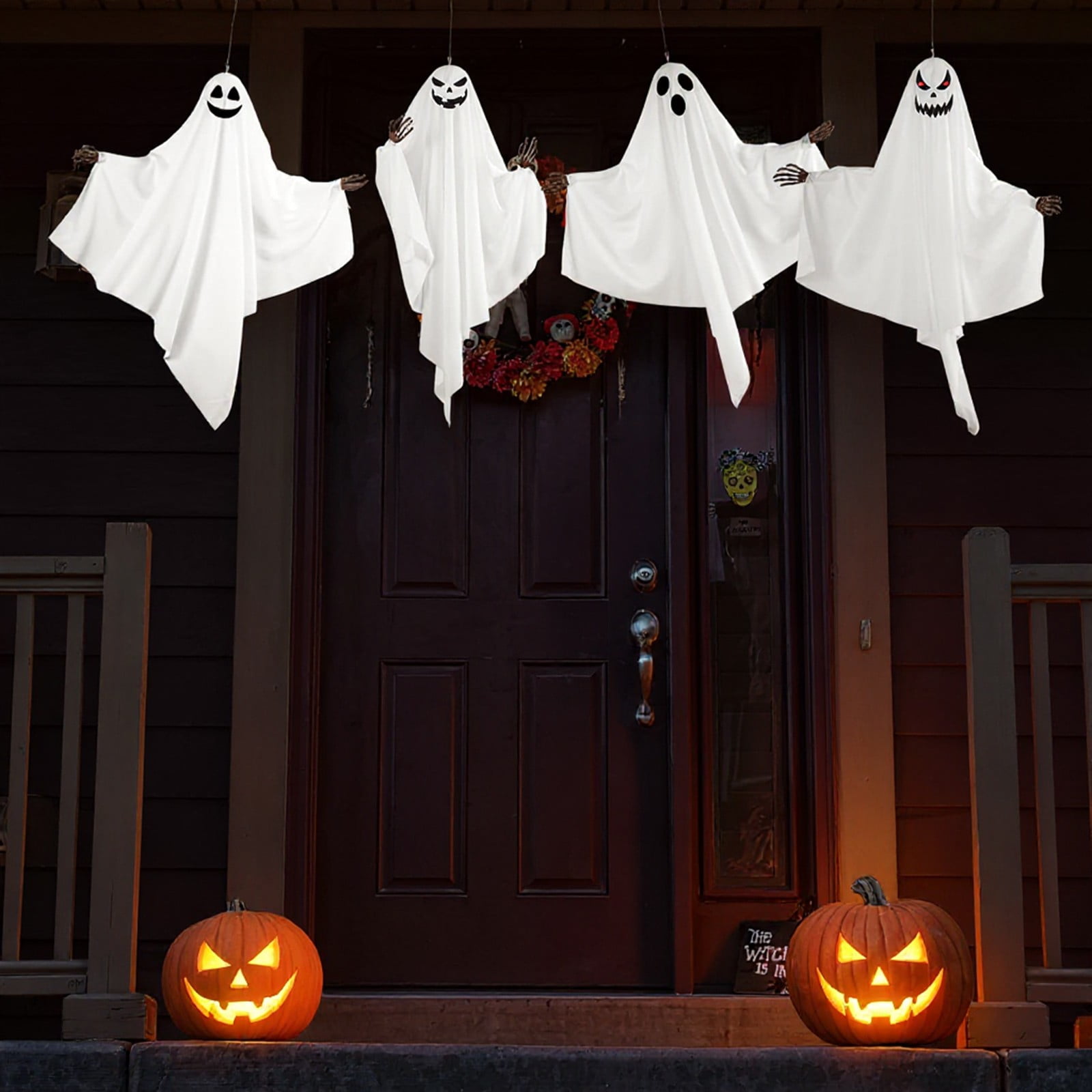 4Pack Halloween Hanging Ghosts Decor, Outdoor Hanging Ghosts with ...