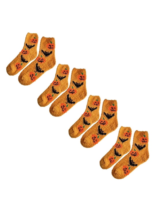 4Pack Halloween Socks for Women, Fall Slipper Socks, Cozy Home Socks Soft Winter Warm Thick Sleeping Socks, Holiday Gifts for Women Mom Wife Grandma