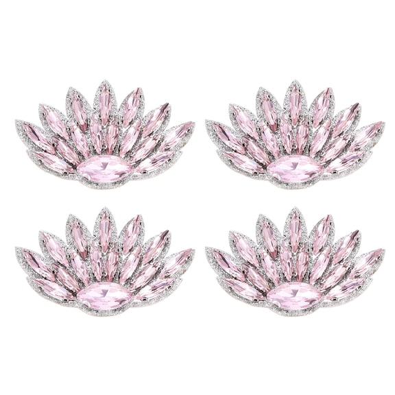 4Pack Handmade Beaded Patches, Peacock Sew on Rhinestone Appliques, Pink