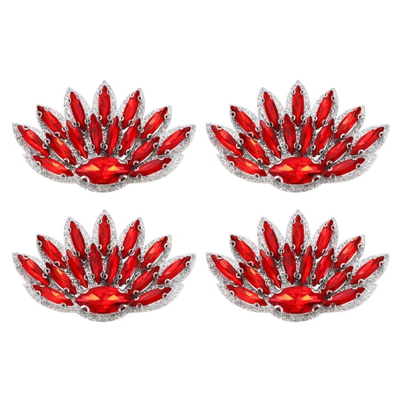 4Pack Handmade Beaded Patches, Peacock Sew on Rhinestone Appliques, Red