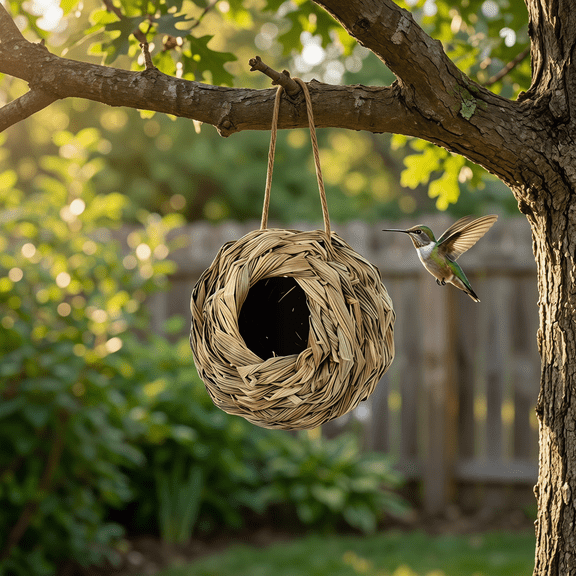 4Pack Hanging Bird Nest House for Outside, Hand Woven, Made of Natural Grass for Balconies, Tree Trunks