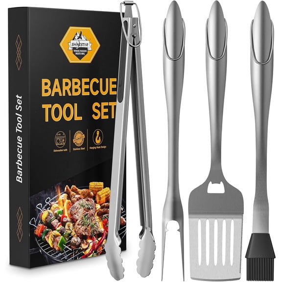 4Pack Heavy Duty Grill Tools Set, Stainless Steel Grilling Accessories with Spatula, Tongs, Fork and Basting Brush