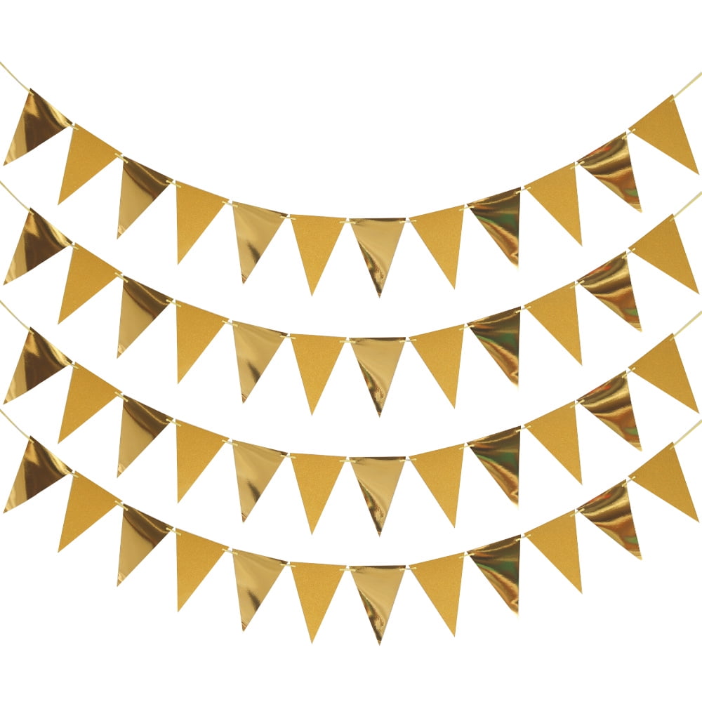 4Pack Hot Gold Party Decorations Hanging Paper Triangle Banner Bunting ...