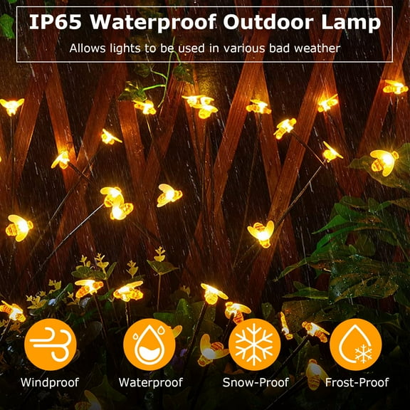 4Pack IP65 Waterproof Solar Powered Stake Bee Light 2 Lighting Mode Firefly Decorative Stake Lamp