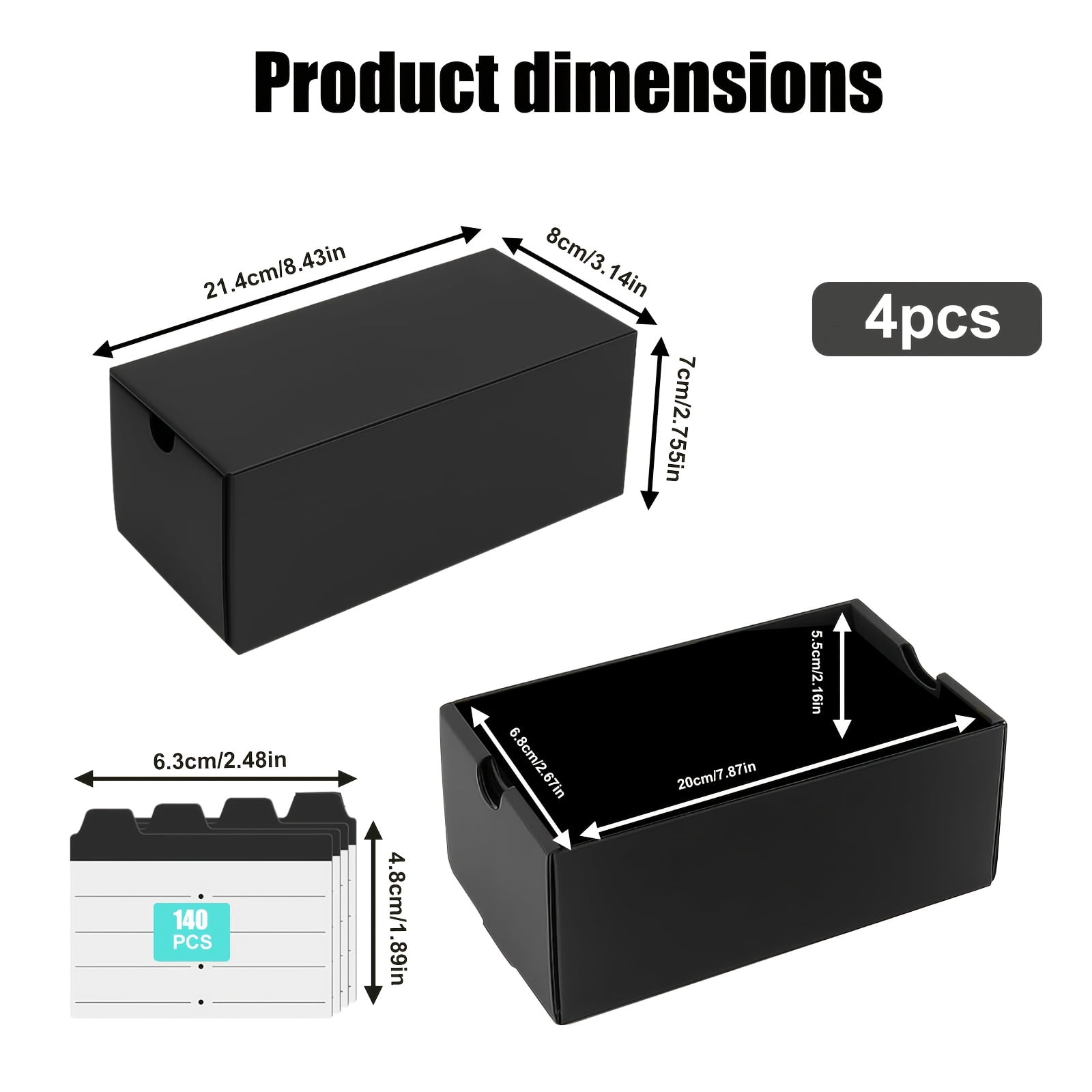 4Pack Index Card Holder with 140 Card Dividers, Total Hold 4000 Cards Index Card Box, Flash Card Holder, Index Cards Case, for Note Card Organizer, Black Index Card Storage Box for Notecard Recipe