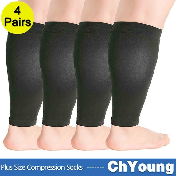 4Pack L Extra Wide Calf Compression Stockings for Women & Men, Plus Size Compression Sleeve Socks 20-30 mmHg, Knee High Toeless to Prevent Swelling, Pain
