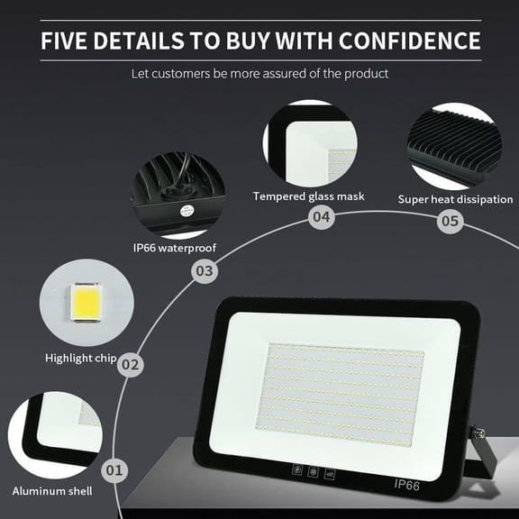 4Pack LED Flood Light Outdoor,100W LED Work Light 11000lm with 6FT US Plug,IP66 Waterproof Exterior Security Lights,6000K Daylight White Outside Floodlights Slim Design for Playground Yard