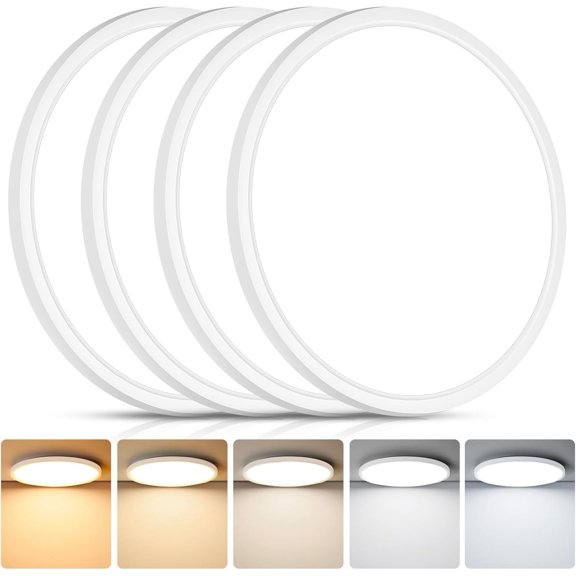 4Pack LED Flush Mount Ceiling Light Fixture 12 Inch 24W Super Slim 0.67 Inch 3200LM Dimmable & 2700K-6500K 5 Color Selectable LED Ceiling Lights for Bedroom