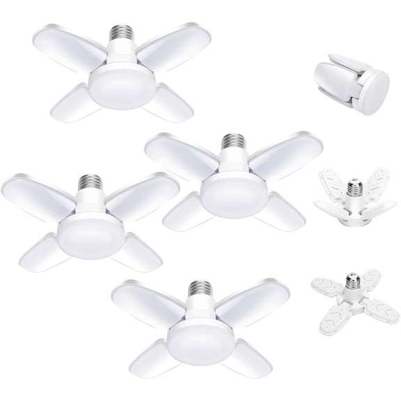 4Pack LED Garage Light Bulb,Mini 50W LED Garage Ceiling Lights 4 Adjustable Panels,5000Lumen Garage LED Light Bulb,E26 6500K Daylight LED Shop Lights for Garage,Kitchen,Indoor,Attic Light