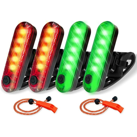 4Pack LED Navigation Lights Kit for Boat Kayak, Stern Light Battery 0perated, Easy Clip on for Night Kayaking, Boating, Canoeing, Paddle Board, Jet Ski, Dinghy, 2Pcs Safety Whistles