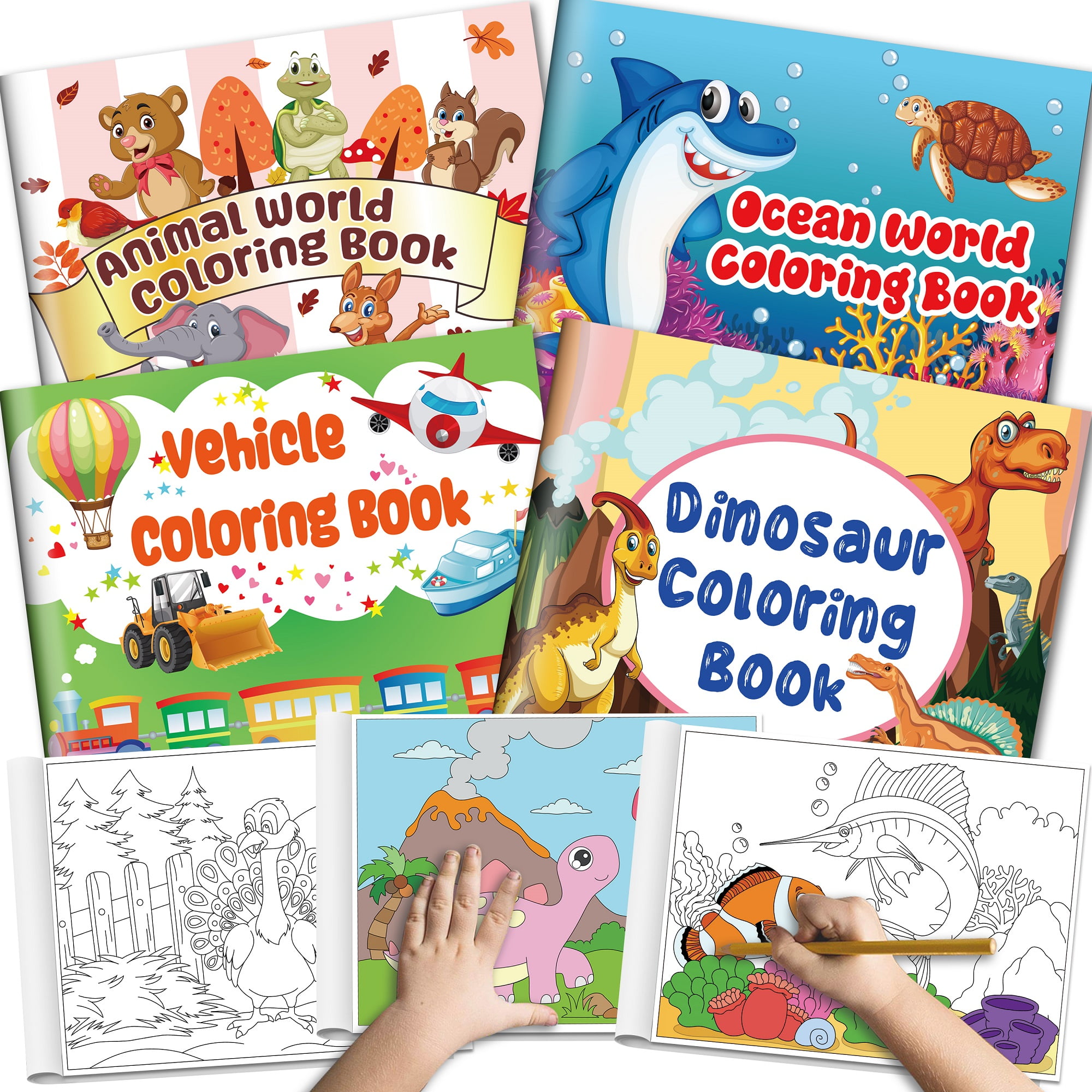4Pack Activity Coloring Books for Kids, Ages 2-8, Travel Sets, 8.5x11 inch, Various Themes