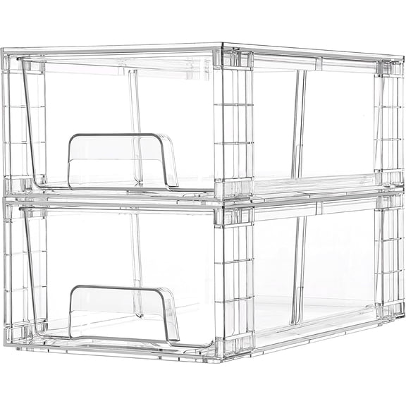4Pack Large Stackable Kitchen Pantry Storage Drawers, Clear Organizer Bins with Handles, Acrylic Drawer Organizers for Kitchen Pantry, Bathroom Undersink, Cabinet Organization and Storage