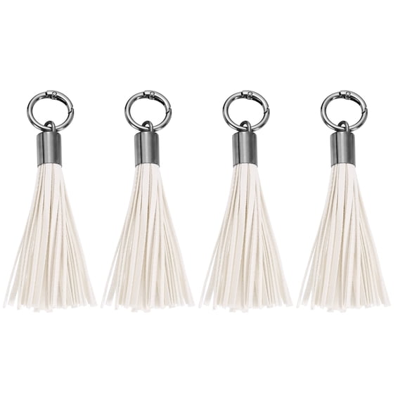 4Pack Leather Keychain Tassels, Women Tassel Bag Charm, White
