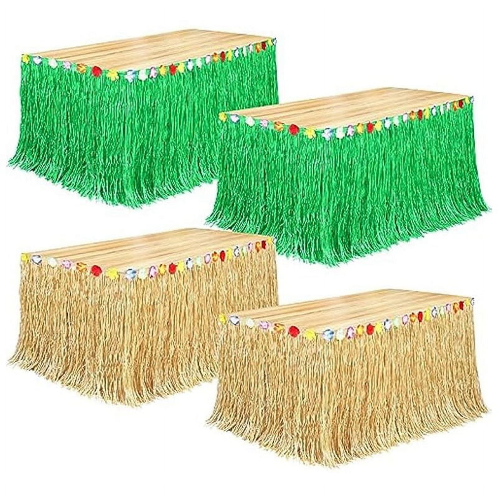 4Pack Luau Grass Table Skirt 9 Feet X 29.5 Inch Hawaiian Table Skirt for Tropical Hawaiian Luau Decoratio