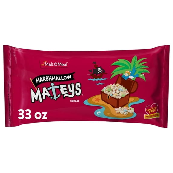 (4Pack)-Malt-O-Meal Marshmallow Mateys Breakfast Cereal, Crispy & Crunchy, 33 oz Resealable Bag
