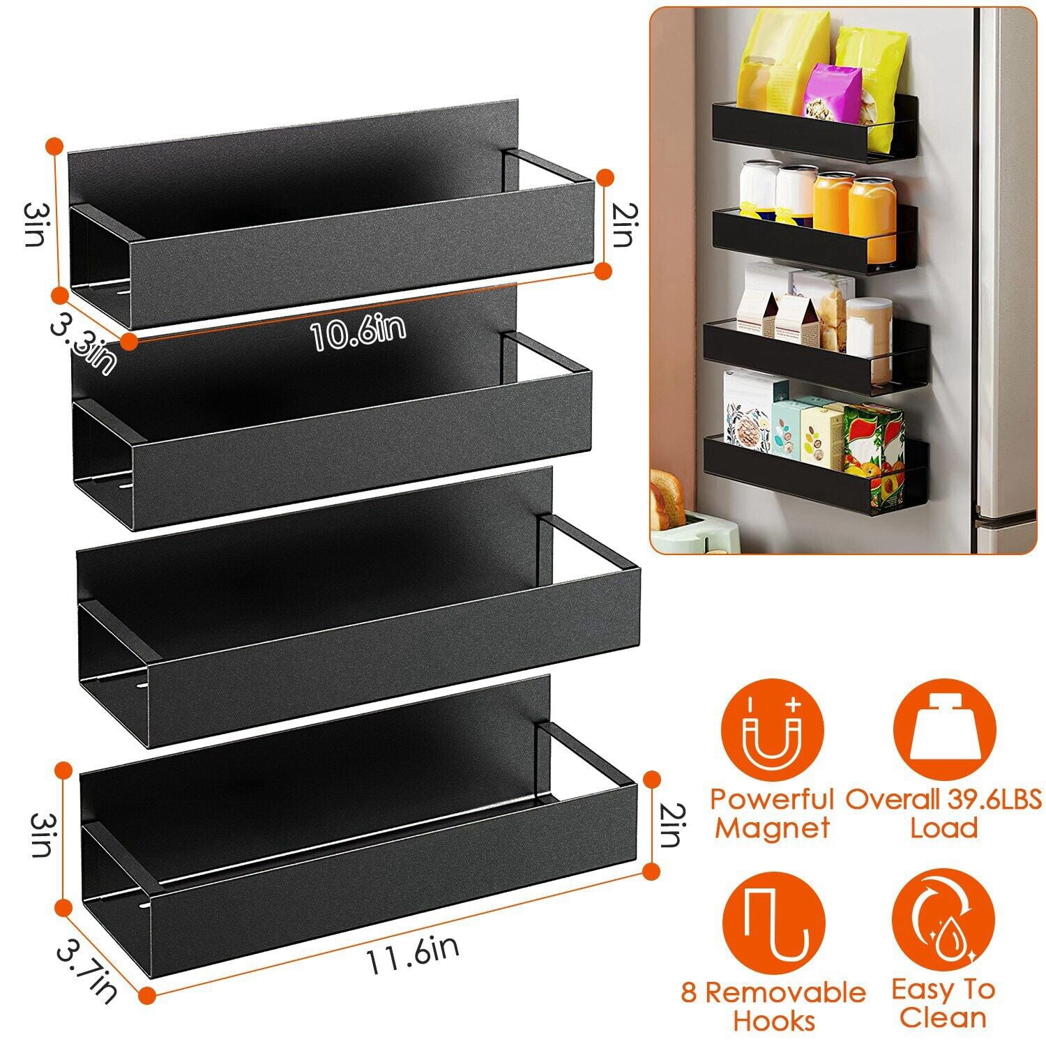 4-Pack Magnetic Spice Racks For Fridge – Moveable Purple Metal Organizers
