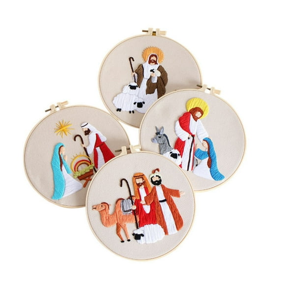 4Pack Nativity Embroidery Kit Christian Embroidery Kit Christmas Cross Stitch Kit Christmas Embroidery Starter Kit Nativity Beginner Set Needlepoint Kit Set Nativity Embroidery Kit