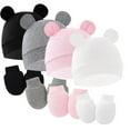 thumbnail image 1 of 4Pack Newborn Baby Boy Girl Bear Ear Hat and Mitten Sets Infant Cotton Beanie Gloves Newborn Hospital Hat No Scratch 0-6M, 1 of 5