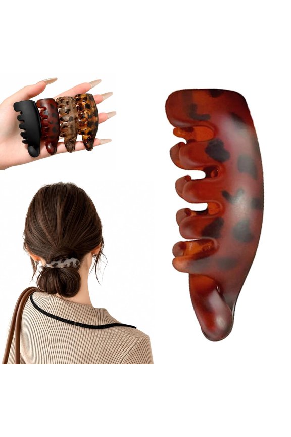 4Pack Non-slip Banana Hair Clip, Leopard Print Matte Mini Banana Clip, Strong Hold Non Slip, Ponytail Fixing Artifact for Ponytails Buns Daily Decoration (1PC-C)