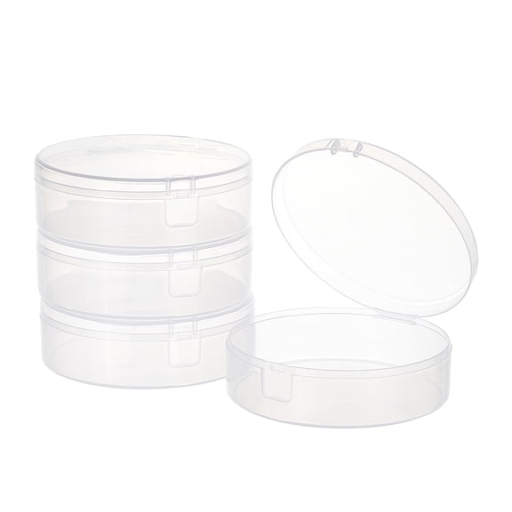 4Pack PP Round Bead Storage Containers Cylinder Bead Containers Clear Storage Organizer Box 3.7x3.6 inch with Hinged Lids for Eye Shadow Powder Beads Jewelry and Small Items DIY