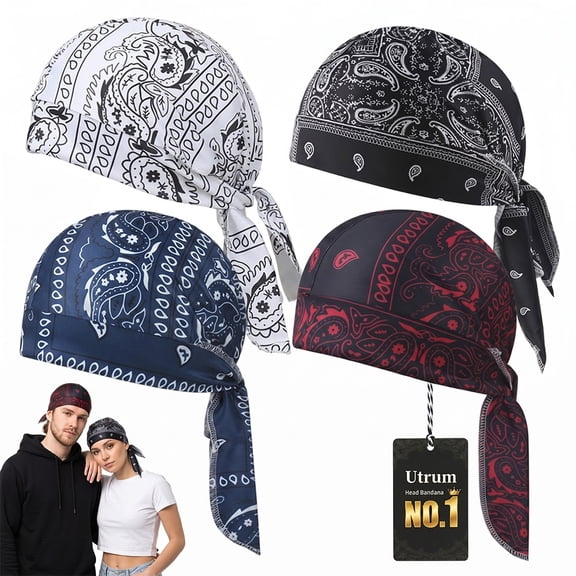 4Pack Paisley Cooling Headscarf Cap Set Pirate Bandana Motorcycle Helmet Wrap Beanie Liner Breathable Sweat Men Women