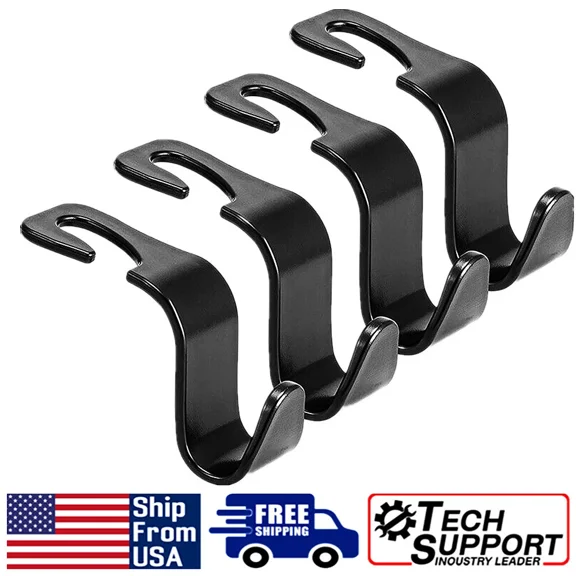 4Pack Plastic Hanger Hooks Car Seat Hook Car Front Headrest Backseat Hooks