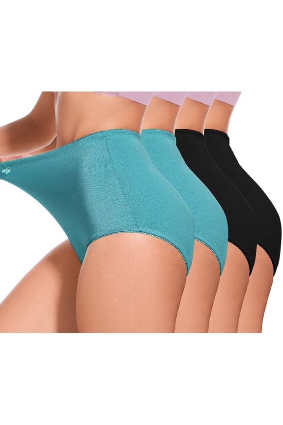 4Pack Plus size Women's High-Waist Light Tummy Control Girdle Panties Full Coverage Underwear Ladies Panties for Women 2Black+2Turquoise 3XL