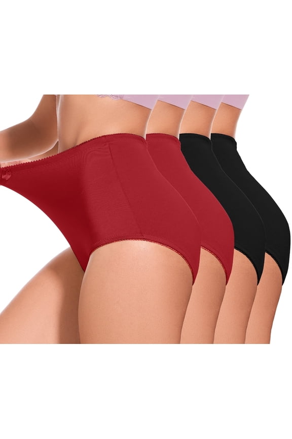 4Pack Plus size Women's High-Waist Light Tummy Control Girdle Panties Full Coverage Underwear Ladies Panties for Women 2Black+2Burgundy XL