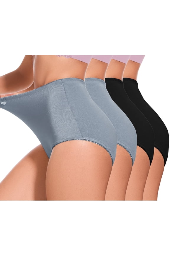 4Pack Plus size Women's High-Waist Light Tummy Control Girdle Panties Full Coverage Underwear Ladies Panties for Women 2Black+2GreyBlue 3XL