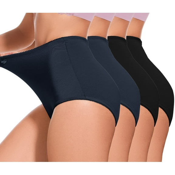 GAI YI 4Pack Plus size Women's High-Waist Light Tummy Control Girdle Panties Full Coverage Underwear Ladies Panties for Women 2Black 2Navy 2XL