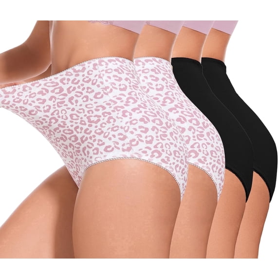 4Pack Plus size Women's Briefs Coverage Underwear Ladies Panties for Women Women's High-Waist Light Tummy Control Girdle Panties 2Black+2leopard 2XL