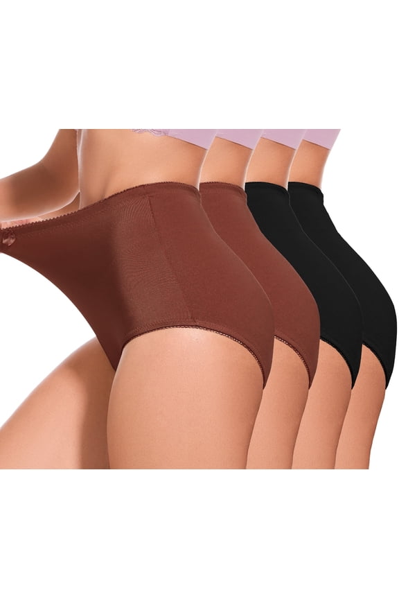4Pack Plus size Women's Briefs Coverage Underwear Ladies Panties for Women Women's High-Waist Light Tummy Control Girdle Panties 2Caramel Brown 4XL