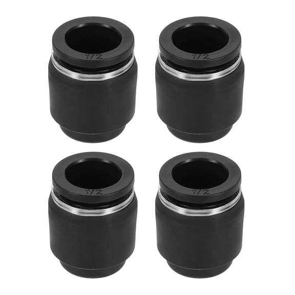 4Pack Pneumatic Cap Style Plug Fittings, 1/2" Tube OD Push to Connect Fitting