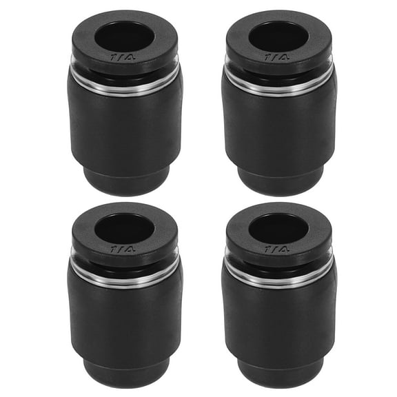 4Pack Pneumatic Cap Style Plug Fittings, 1/4" Tube OD Push to Connect Fitting