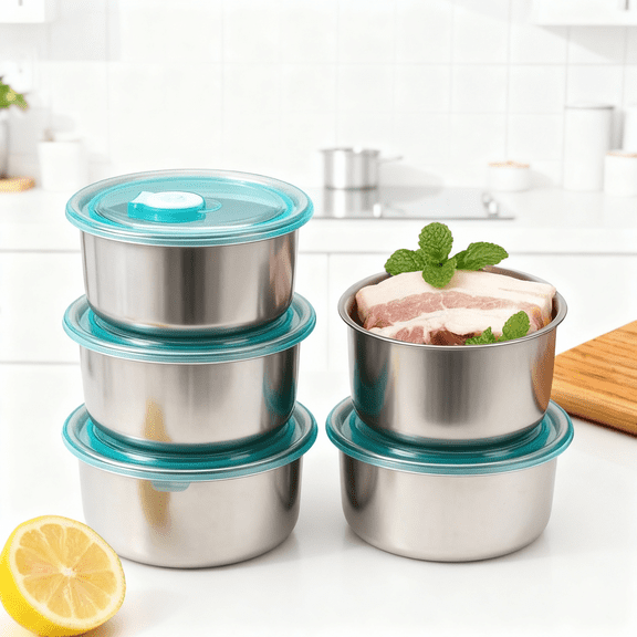 4Pack Portable Stainless Steel Containers with Lids Cont, Leak-Proof Reusable Stainless Steel Snack Boxes with Lids, Sauce Containers, Ideal for Lunchboxes, Picnics, Travel, and Meal Prep