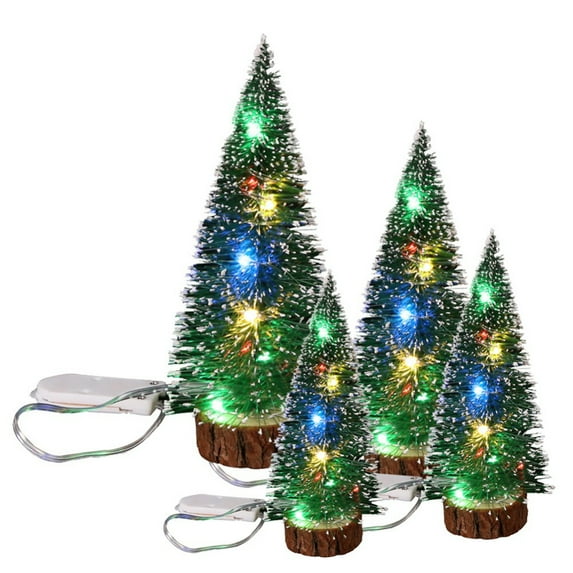 Small Christmas Tree with Led Christmas Tree Lights, Mini Christmas Tree, Mini Pine Tree, Bottle Brush Fake Trees with Wooden Base for Tabletop Decorative (Plant Green)
