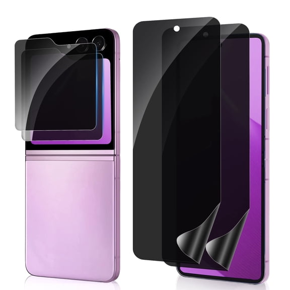 4Pack Privacy Screen Protector for Samsung Galaxy Z Flip 5, Outer Tempered Glass + Inner Hydrogel Film,10k+ Fold Resistant & No Creases, S Pen Compatible, Bubble-Free Installation