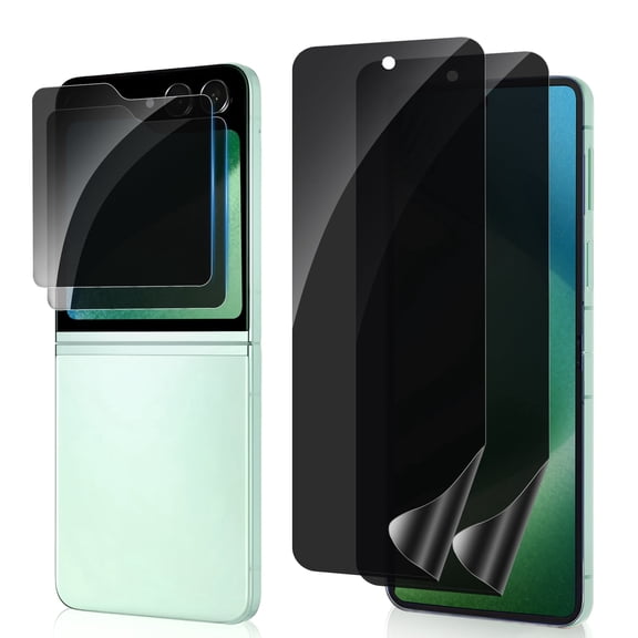 4Pack Privacy Screen Protector for Samsung Galaxy Z Flip 6, Outer Tempered Glass + Inner Hydrogel Film,10k+ Fold Resistant & No Creases, S Pen Compatible, Bubble-Free Installation