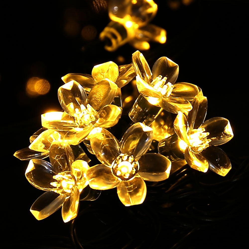 4Pack QiShi Christmas Solar String Lights Garden led String Lights,22.96ft 50 LED Solar Fairy Blossom Flower for Indoor/Outdoor,Patio,Lawn,Garden,Christmas,and Holiday Festivals Lights (Warm White)