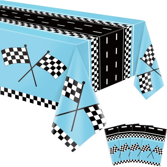 4Pack RacingCar Tablecloths Car Birthday Party Supplies Road Table Cloth Race Car Party Table Covers Blue Race Theme Decor Racing Theme Car Decorations of 51 X 86IN