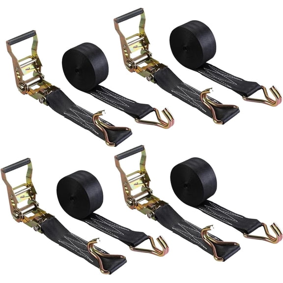4Pack Ratchet Straps Heavy Duty, 6000 LBS Break Strength 2in Ratchet Strap Tie Down, 16ft Black Tie-Down Ratcheting Cargo Straps with Durable Double J Hook for for , , Roof