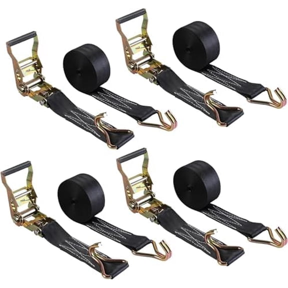 4Pack Ratchet Straps Heavy Duty, 6000 LBS Break Strength 2in Ratchet Strap Tie Down, 16ft Black Tie-Down Ratcheting  Truck Straps with Durable Double J Hook for for Truck, Trailers, Car Roof$