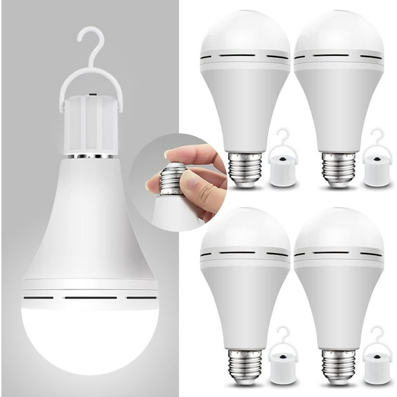GMOX Rechargeable Emergency Light Bulbs 4Pack 9W for Home Power Outage