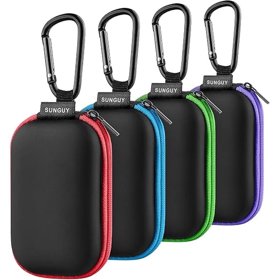 4Pack Rectangle Earbuds Carrying Case with Carabiner for Earphones, In-Ear Headphones, SD Card, USB Charging Cable