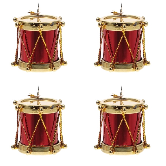 4Pack Red Glitter Mini Drum Christmas Tree Decorations, Desktop Instruments Ornament Christmas Holiday Wedding Party Decor